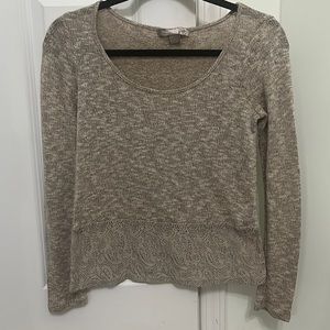 Beige Heather Longsleeve Scoop Neck with Lace Bottom Size S from Forever 21
